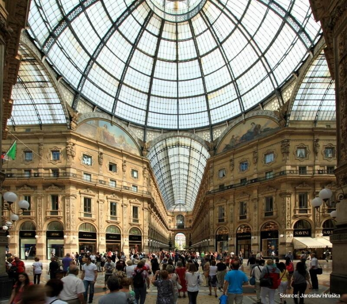 Obchodní pasáž v centru Milána (Itálie)