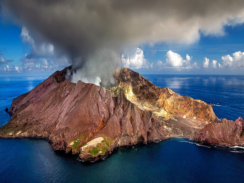 Sopka na White Island (Nový Zéland)